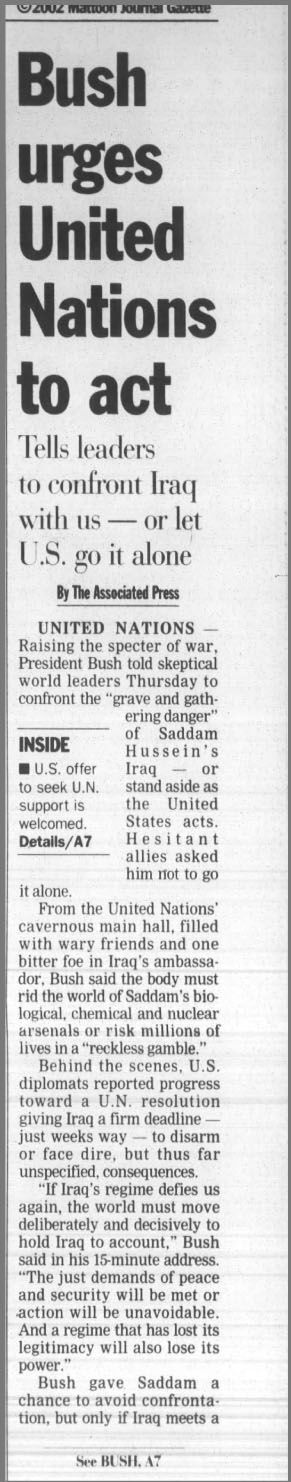 Bush urges United Nations to act